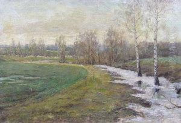 A Winter Woodland Landscape Oil Painting by Isaak Ilyich Levitan