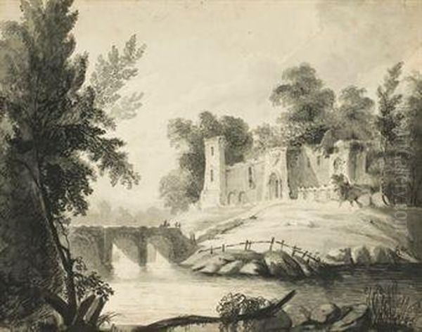 Chateau Dans La Campagne Anglaise En Bord De Riviere Oil Painting by Lewis, Frederick Christian