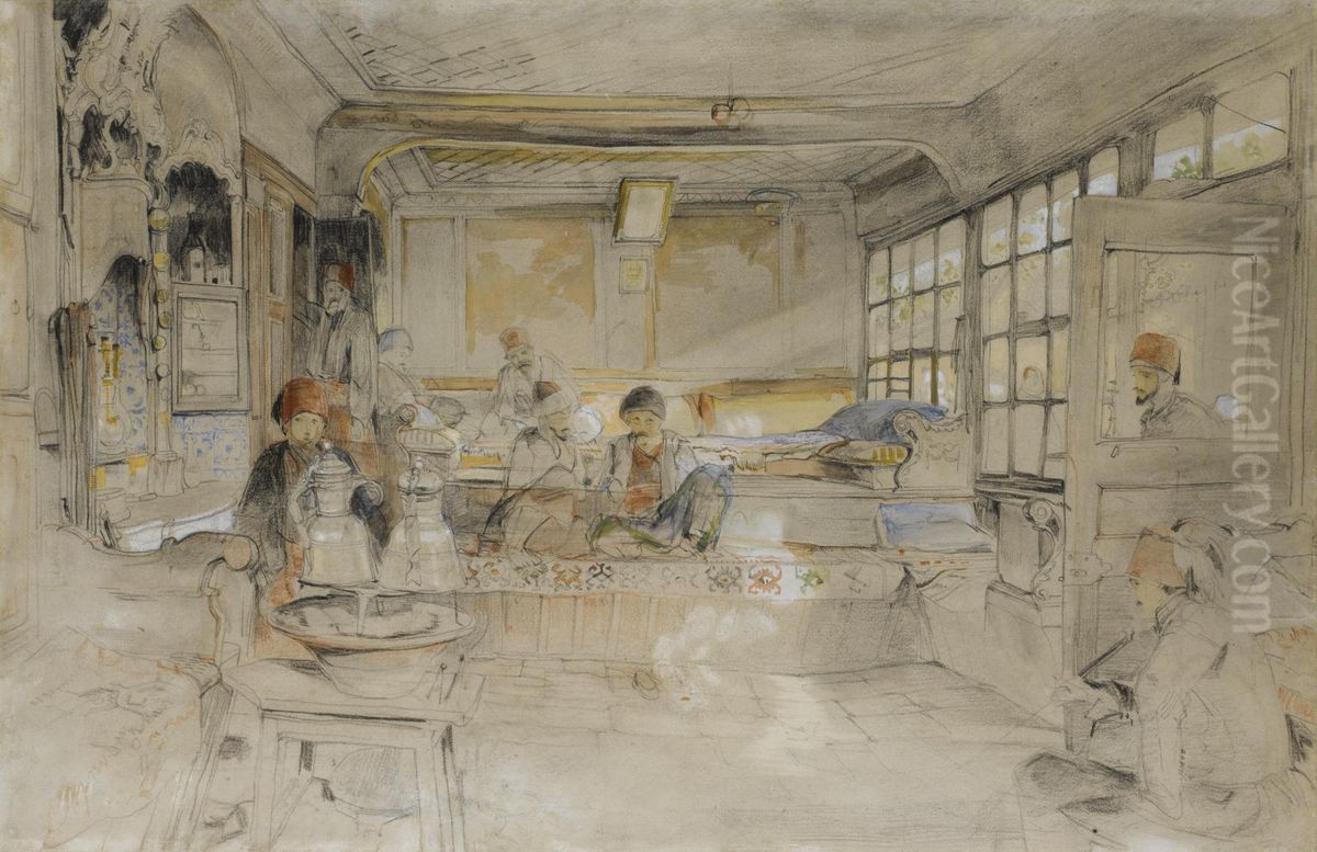 A Coffee House, Istanbul Oil Painting by John Frederick Lewis