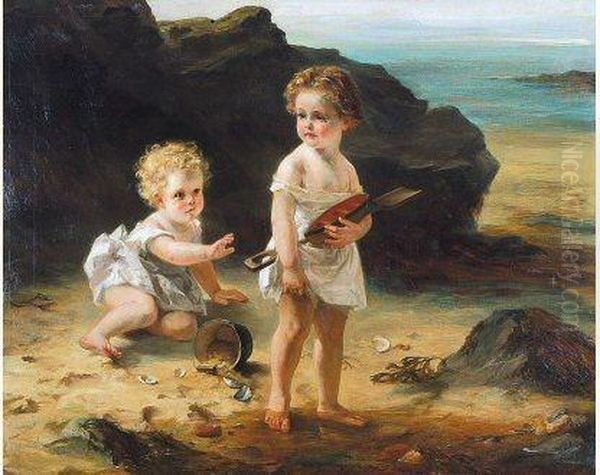 Twee Kinderen Op Het Strand Oil Painting by Otto Leyde