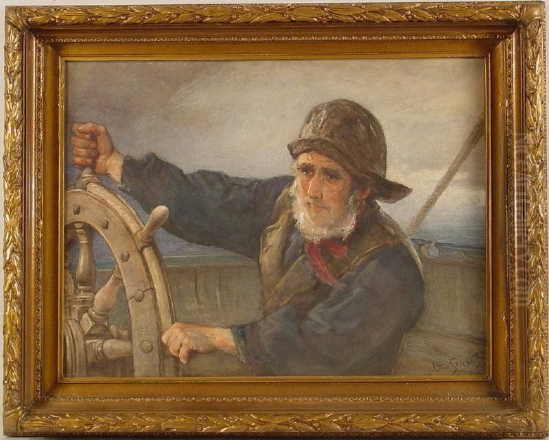 Atthe Helm Oil Painting by Otto Leyde