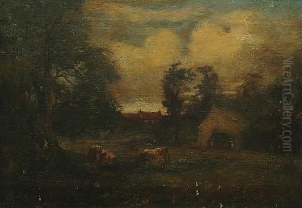 Cows Grazing By A Watermill Oil Painting by Otto Leyde