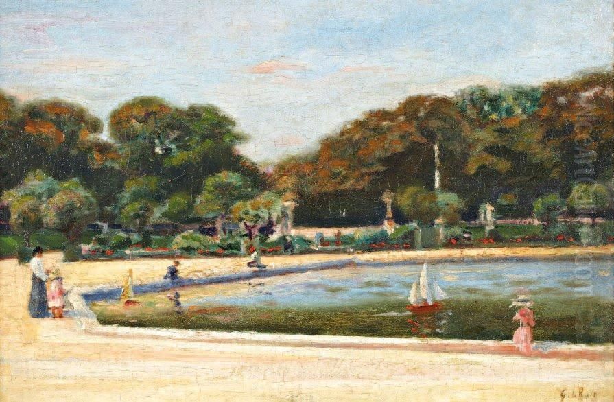 Le Jardin Des Tuilleries Oil Painting by Gaston-Theophile Lhuer