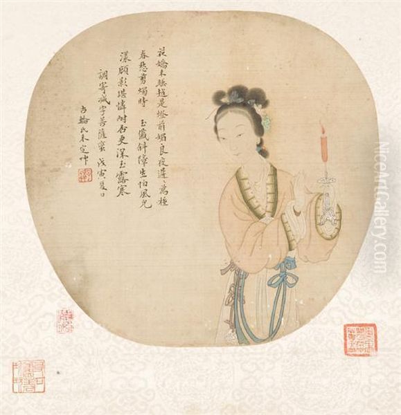 Fanpainting Of Beauty Oil Painting by Jiang Lian