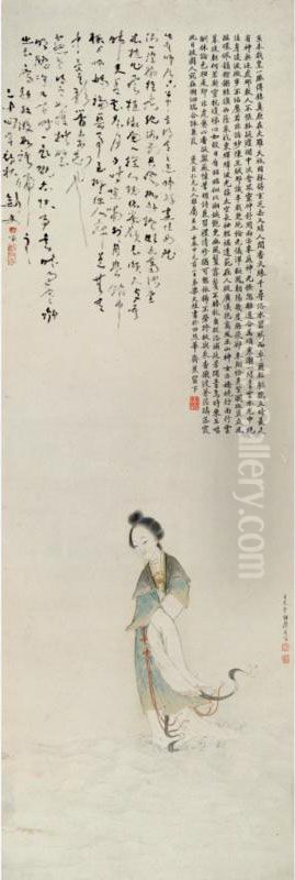 Goddess Of River Luo Oil Painting by Ju Lian