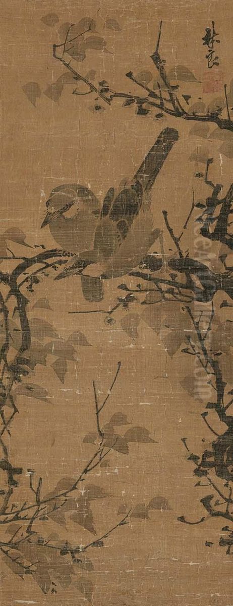 Birds On Tree Branches Oil Painting by Lin Liang