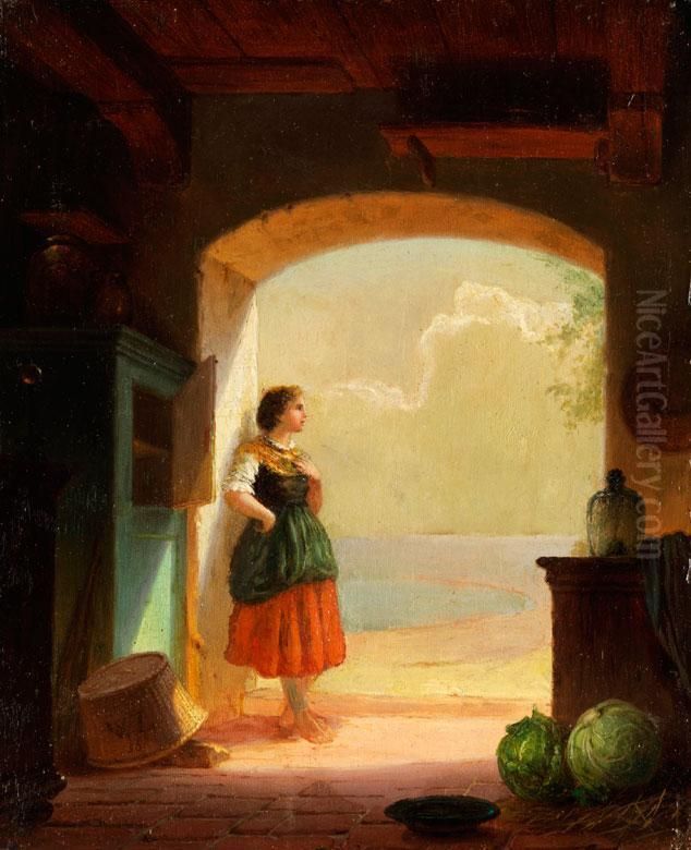 Junges Madchen Am Toreingang Oil Painting by Wilhelm Lichtenheld