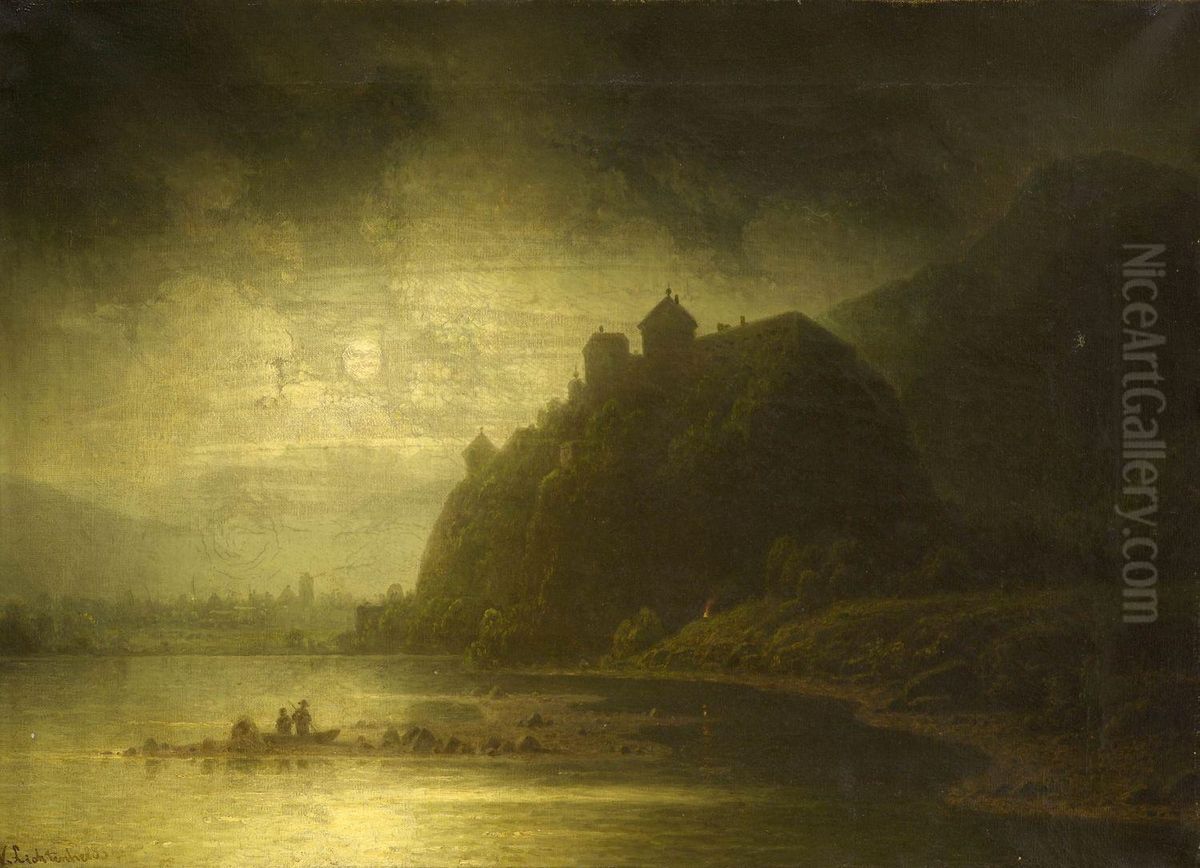 Nachtliche Uferlandschaft Mit Burg Oil Painting by Wilhelm Lichtenheld