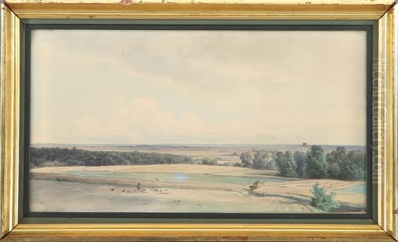 Open Field Landscape With Churches Oil Painting by Wilhelm Lichtenheld