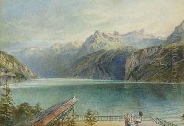 Terrasse Uber Einem Gebirgssee. Oil Painting by Theodor August Liebler