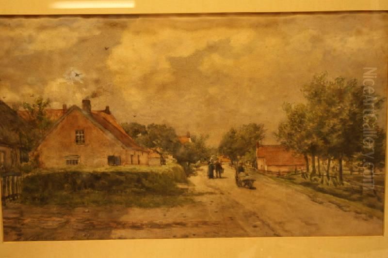 Figuren Op Zomerse Dorpsweg Oil Painting by Martinus Wilhelmus Liernur
