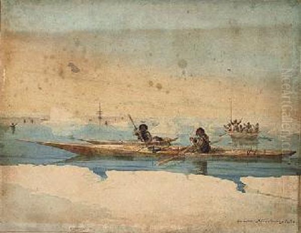 Canoes Of The Savage Isles Oil Painting by Captain George Francis Lyon