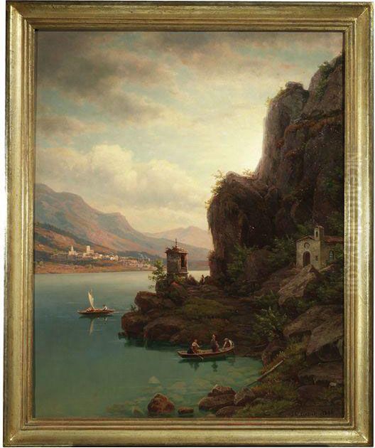 Abendstimmung An Einem Oberitalienischen See Oil Painting by Johann Wilhelm Lindlar