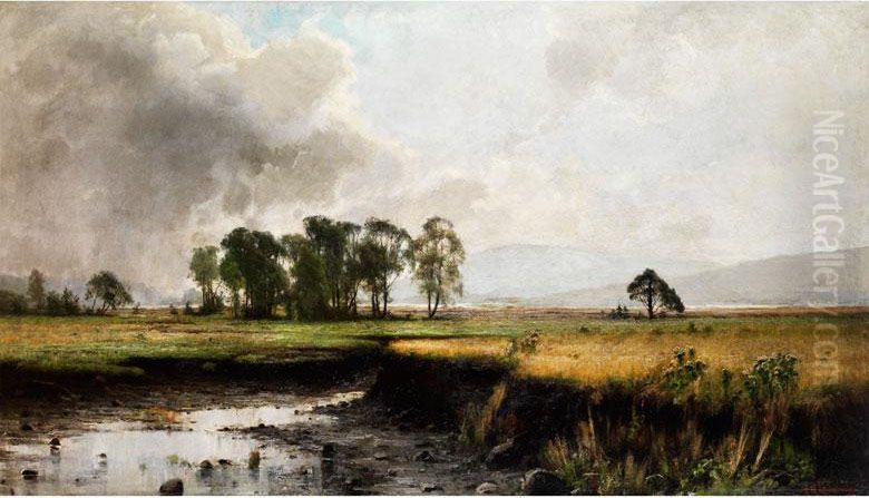 Weite Moorebene Mit Jungen Baumen Vorhugel Am Horizont Oil Painting by Arvid Mauritz Lindstrom