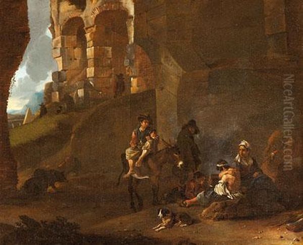 Paisaje Con Personajes Y Ruinas Oil Painting by Johannes Lingelbach