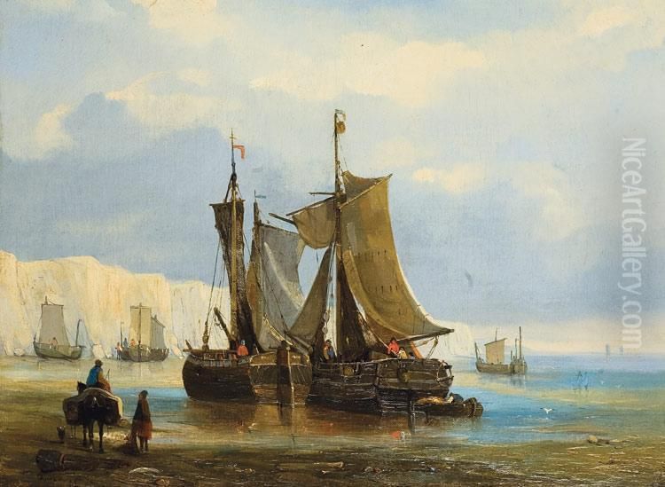 Boten Op Het Strand Oil Painting by Egide Linnig