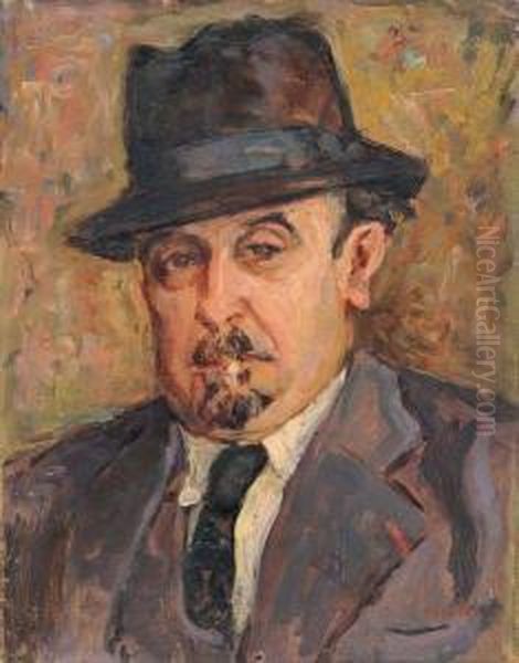 Autoportrait A La Cigarette Oil Painting by Claudius Linossier