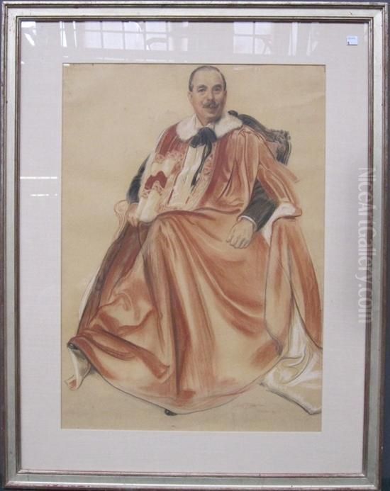 Portrait Of Lord Duveen Renowned Early 20th C. Art Dealer Oil Painting by Walter Little