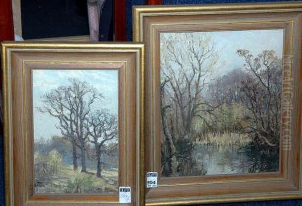 Ngston River Glen And Another Signed Oil On Board, 29x24cm And 24x16cm Oil Painting by Nan C. Livingstone