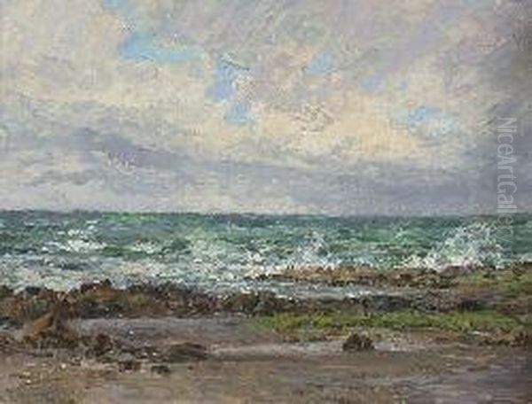 Waves Breaking On A Deserted Beach Oil Painting by Nan C. Livingstone