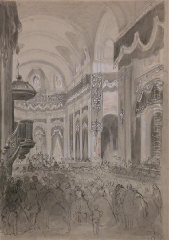 Grande Ceremonie Dans Une Cathedrale Oil Painting by Frederic-Theodore Lix