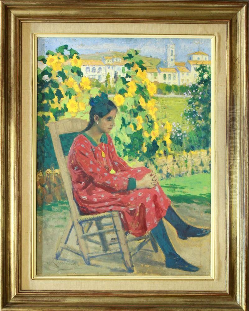 Joven Sentada En El Jardin Oil Painting by Joan Llimona y Bruguera