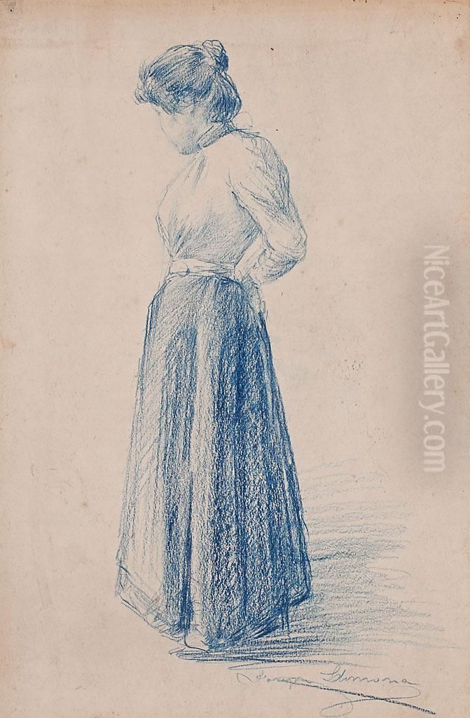 Una Joven Oil Painting by Joan Llimona y Bruguera