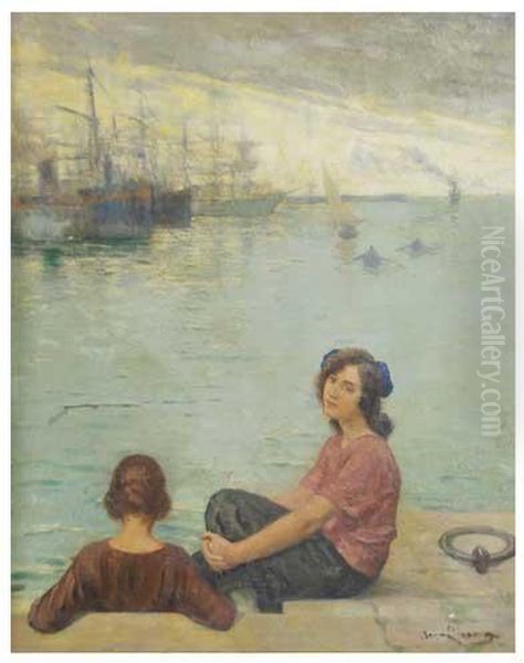 Mujeres En El Puerto Oil Painting by Joan Llimona y Bruguera