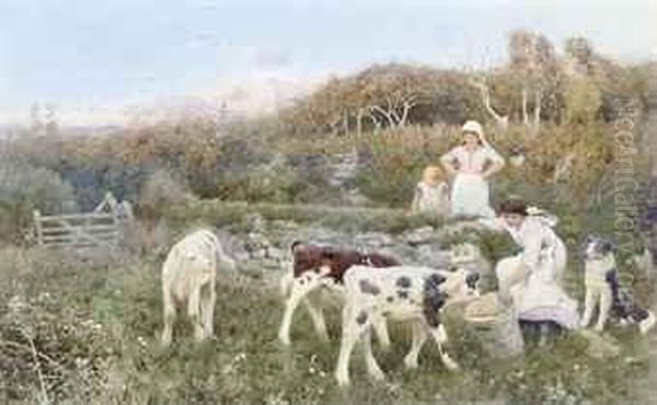 Feeding The Cows Oil Painting by Thomas Lloyd