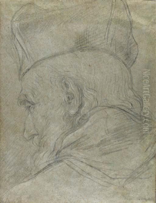 Head Of A Prelate, Seen From Behind, Wearing A Biretta Oil Painting by Pietro Lucatelli