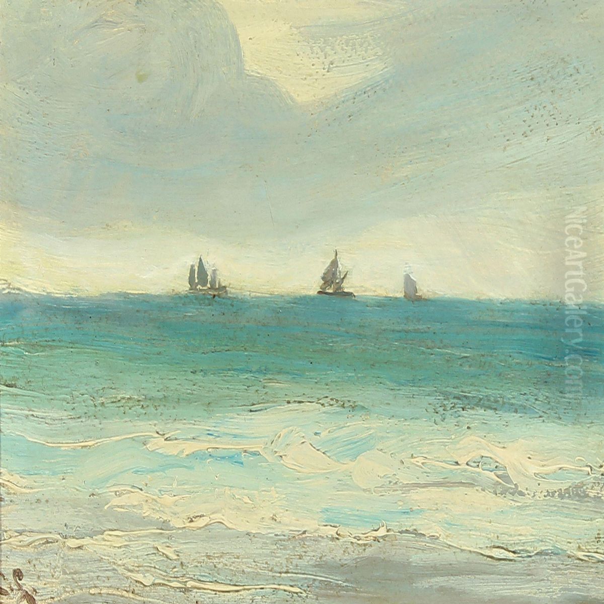 Seascape With Sailing Boats Oil Painting by Carl Locher