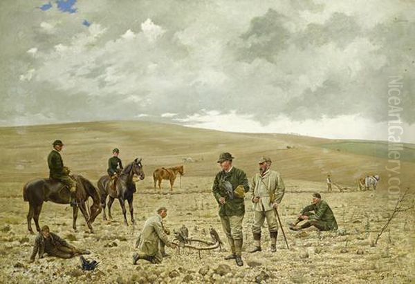 Rook Hawking Near Chesterfield, Cambridgeshire Oil Painting by George Edward Lodge