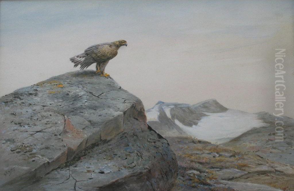Golden Eagle On A Highland Crag Oil Painting by George Edward Lodge