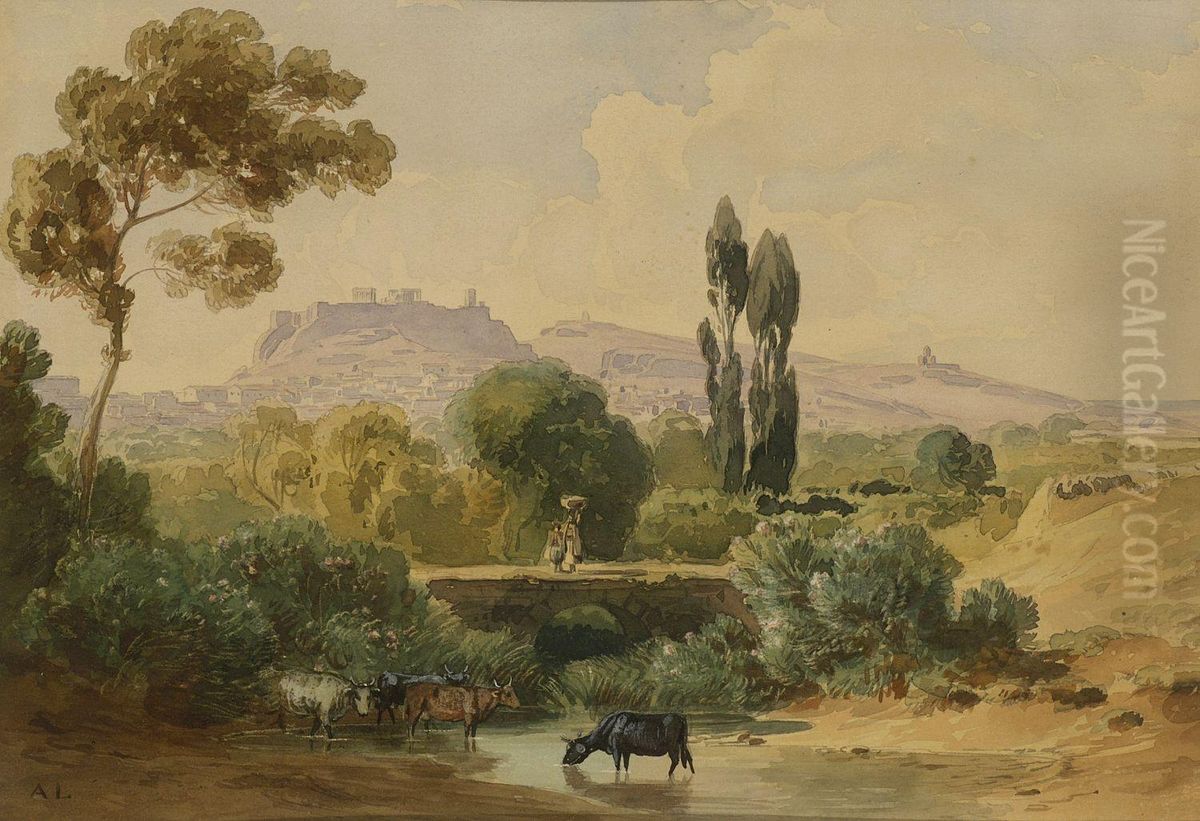 Athen - Blick Auf Die Akropolis Oil Painting by August Loffler