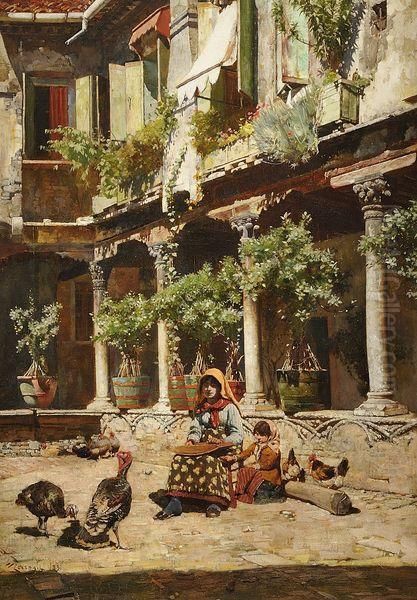 Les Jeunes Filles Dans Un Patio Fleuri Oil Painting by Logsdail William