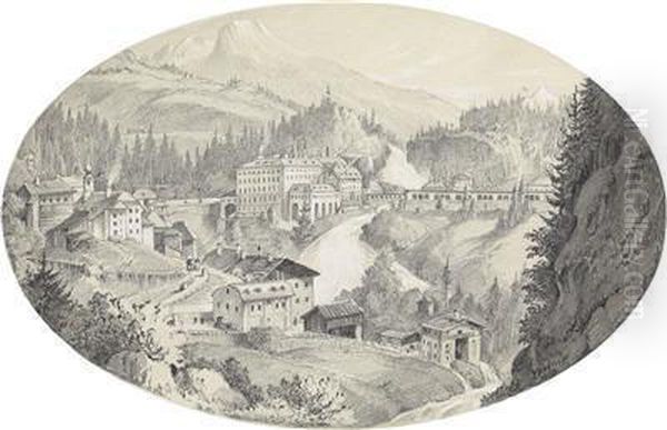 Threeviews Of Bad Gastein Oil Painting by Emil Lohr