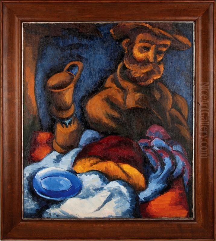 Muz U Stolu Oil Painting by Emil Artur Longen-Pittermann