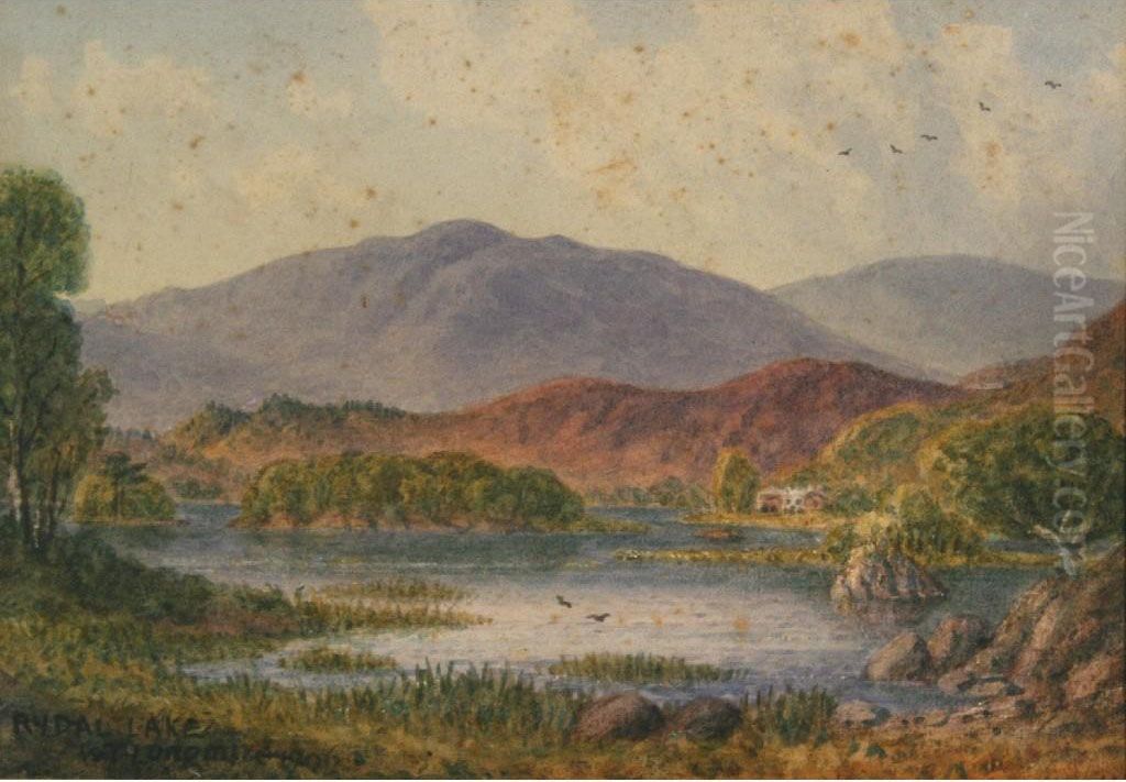 A View Across The Lake With Autumnal Fells In Background Oil Painting by William Taylor Longmire