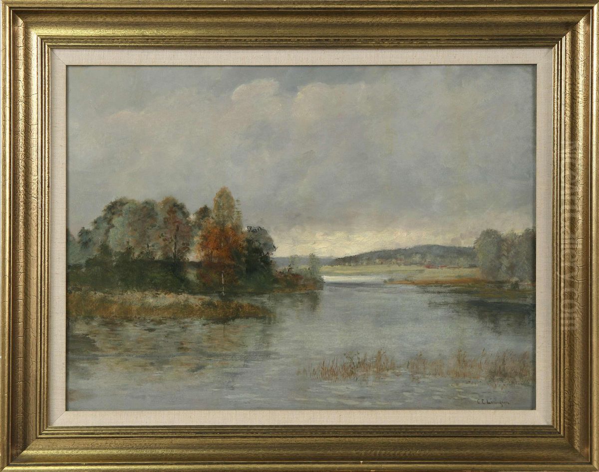 Varlandskap Med Insjo Oil Painting by Carl Ewald Lonngren