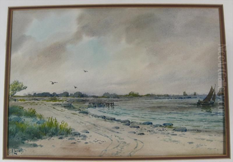 Beach Scene Oil Painting by Charles Russell Loomis