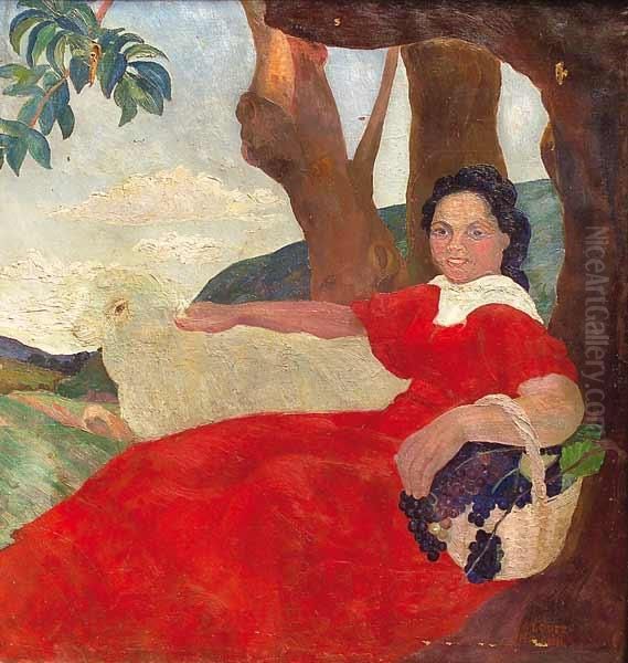 Dama Con Oveja Oil Painting by Gregorio Lopez Naguil