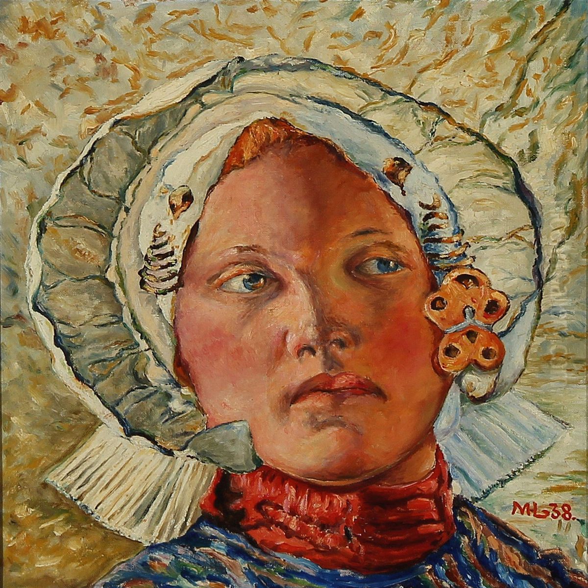 A Girl With A White Bonnet Oil Painting by Mogens Lorentzen