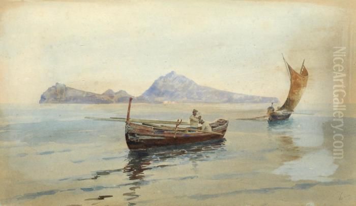 Barche Con Pescatori Oil Painting by Vincenzo Loria