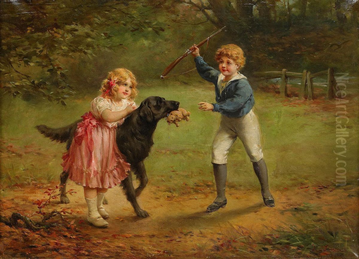 Lekande Barn Oil Painting by Heinrich Lossow