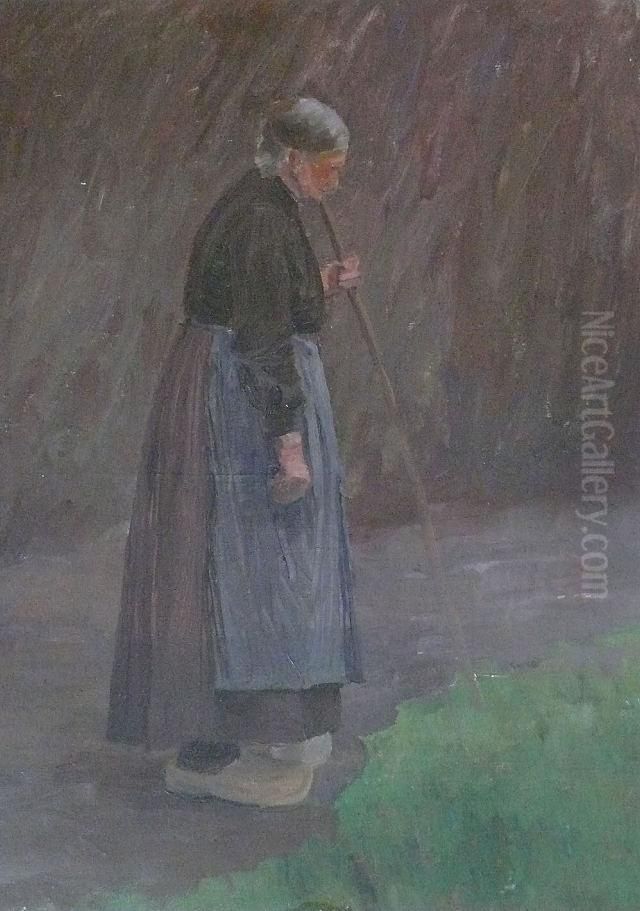 Alte Frau Mit Holzstab Oil Painting by Heinrich Lotter