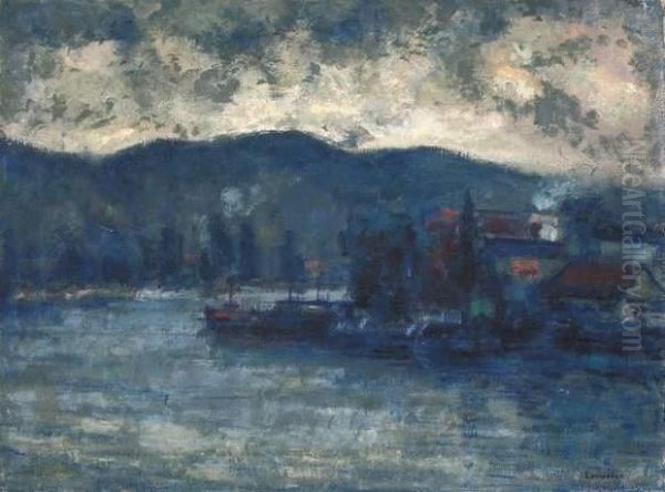 La Seine Aux Environs De Rouen Oil Painting by Maurice Louvrier