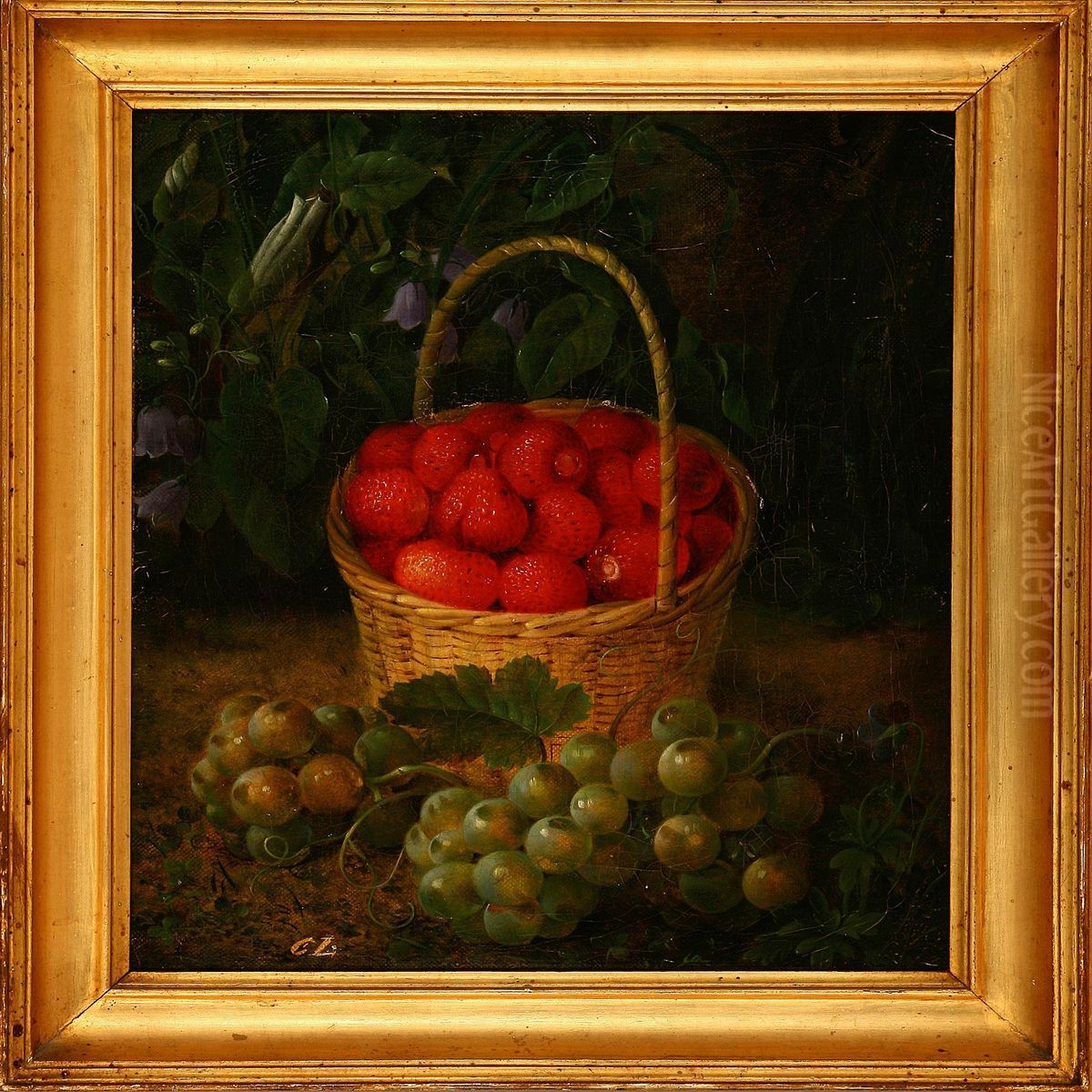 Strawberries In A Basket Oil Painting by Christine Marie Lovmand