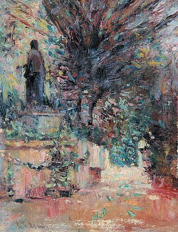 Untitled - European Fountain Oil Painting by Edward S. Lowe