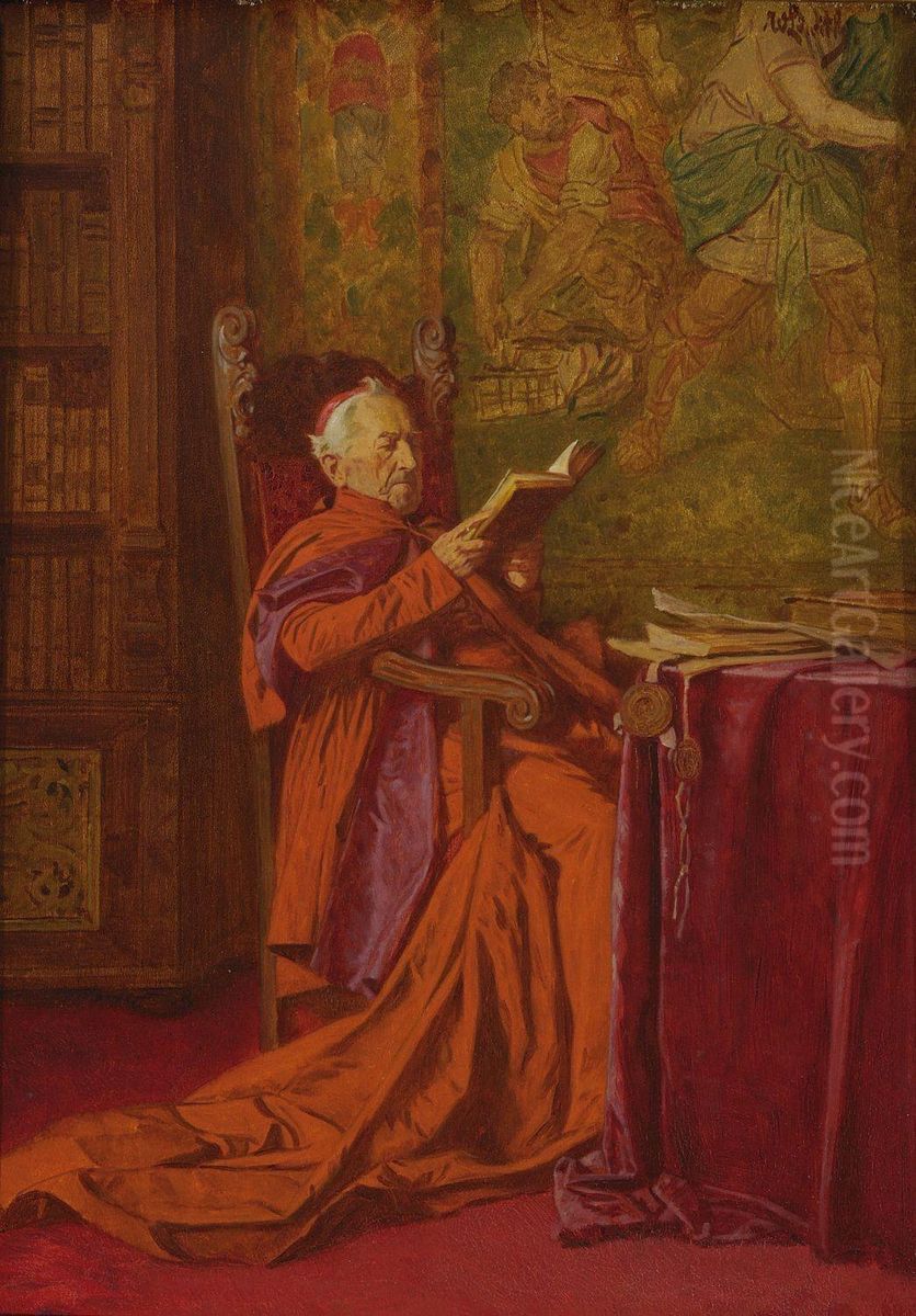 Lesender Kardinal Oil Painting by Wilhelm Lowith