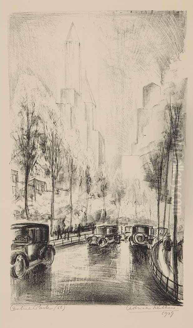 Central Park; Snowscene, 78th Street Oil Painting by Adriaan Lubbers